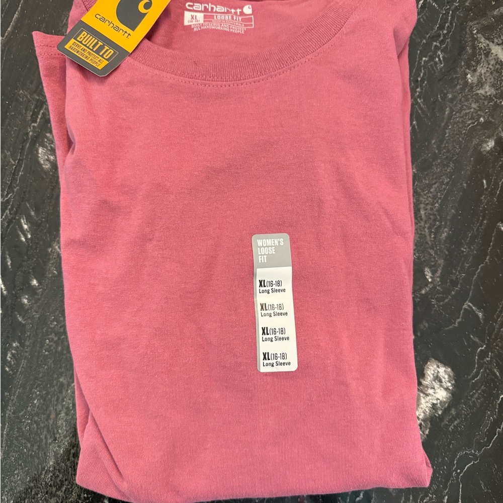 Carhartt Women's Rose Long Sleeve Top with Taupe Logo on arm size XL loose fit